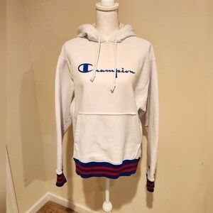 Champion Men's Unisex Reverse Weave White Hoodie Sweatshirt, size Medium